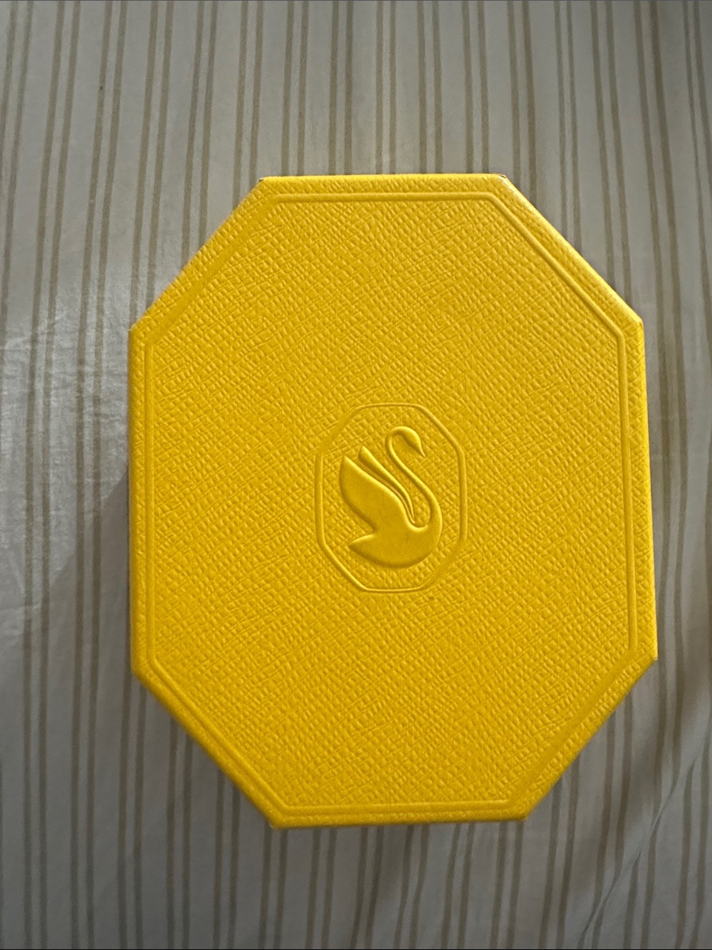 Bright Yellow Octagonal Jewelry Box with Embossed Swan
